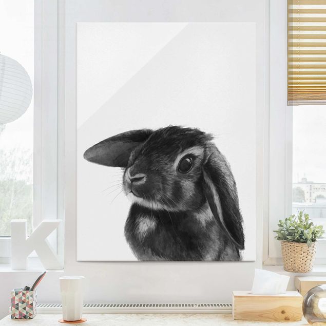 Glas Magnettafel Illustration Rabbit Black And White Drawing