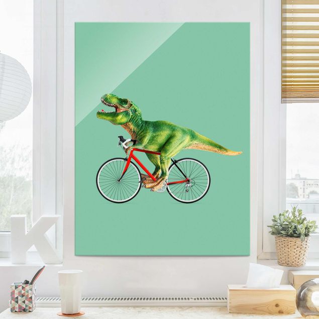 Prints Dinosaur With Bicycle