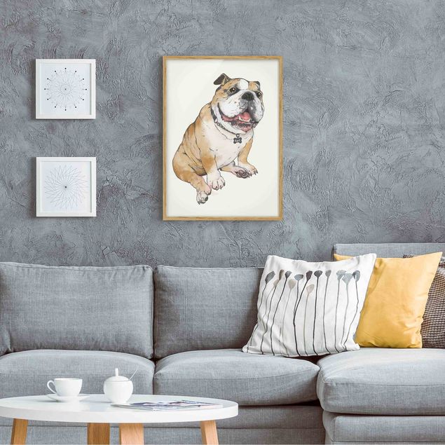Art posters Illustration Dog Bulldog Painting