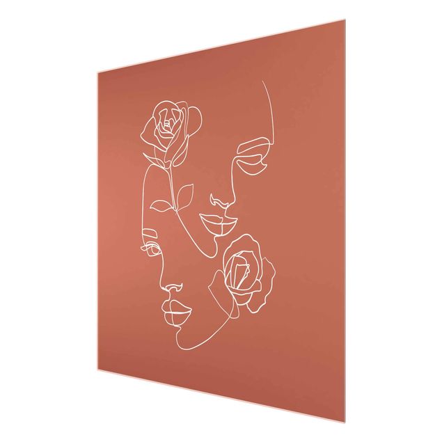 Art posters Line Art Faces Women Roses Copper