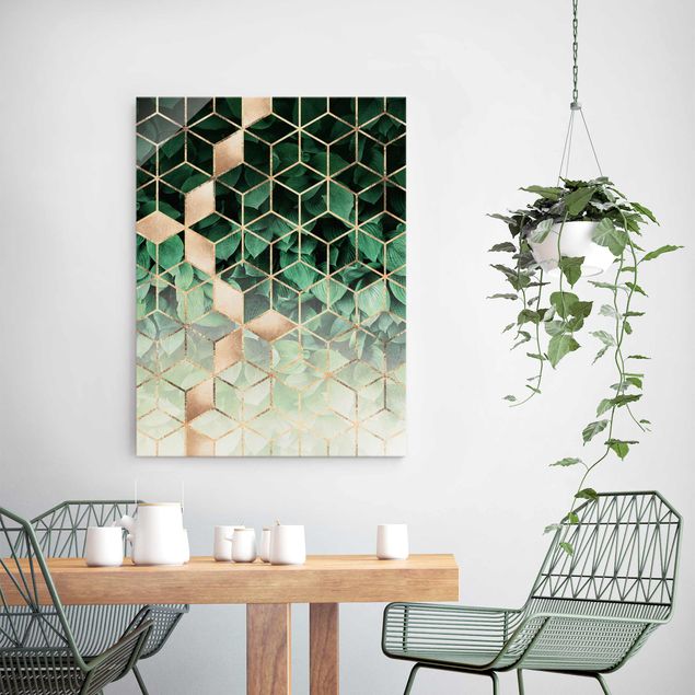 Canvas art Green Leaves Golden Geometry