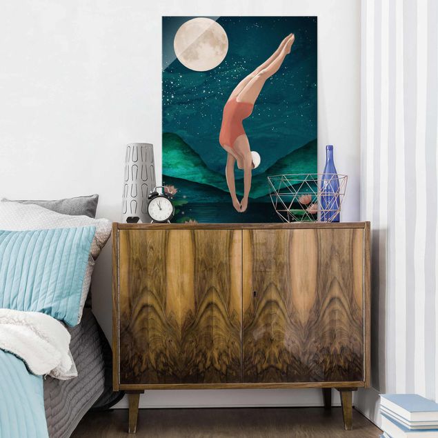 Art posters Illustration Bather Woman Moon Painting