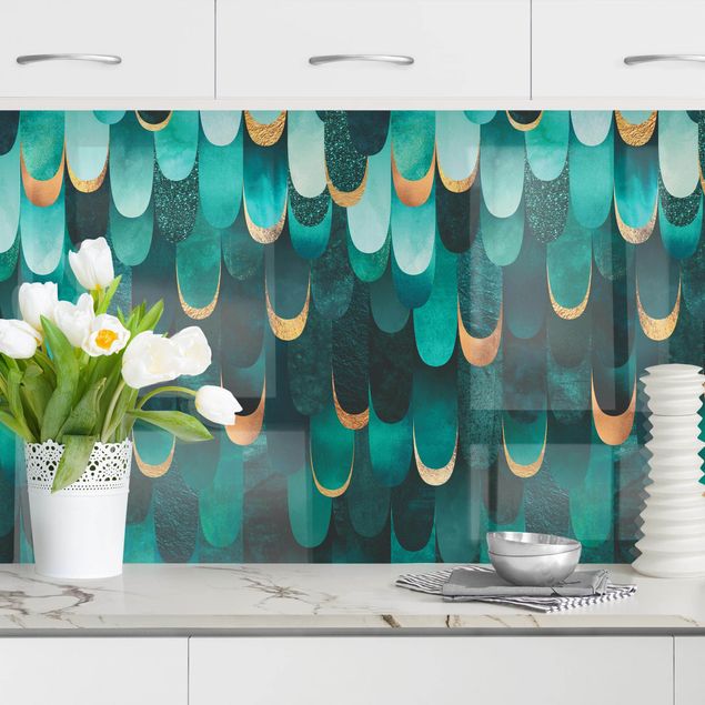 Kitchen Feathers Gold Turquoise II