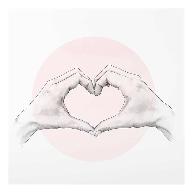 Love art print Illustration Heart Hands Circle Pink White
