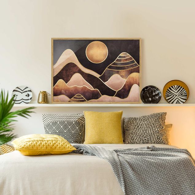 Mountain art prints Golden Sun Abstract Mountains