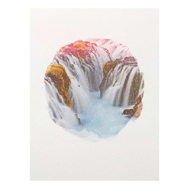 Glass prints landscape WaterColours - Bruarfoss Waterfall In Iceland