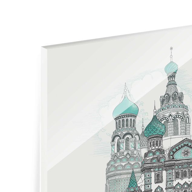 Prints black and white Illustration Church With Domes And Wal