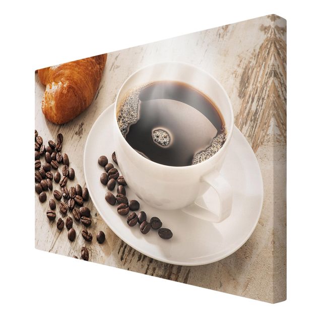 Canvas wall art Steaming coffee cup with coffee beans