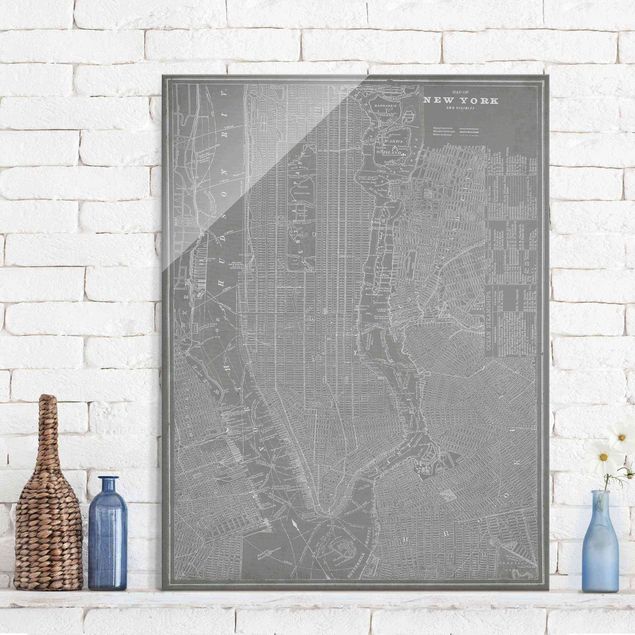 Glass prints New York Vintage Map New York Manhattan