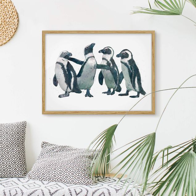 Kitchen Illustration Penguins Black And White Watercolour