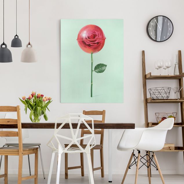 Red rose canvas Rose With Lollipop