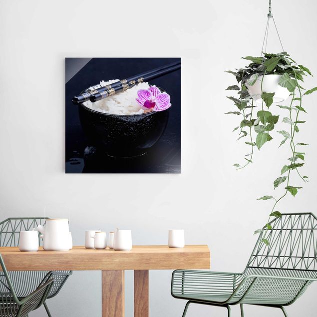 Glass prints orchid Rice Bowl With Orchid