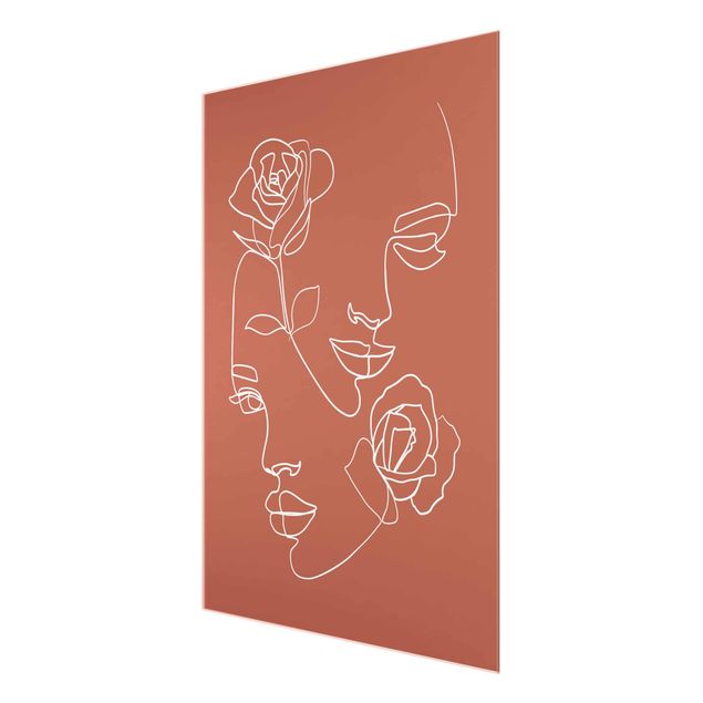Art posters Line Art Faces Women Roses Copper