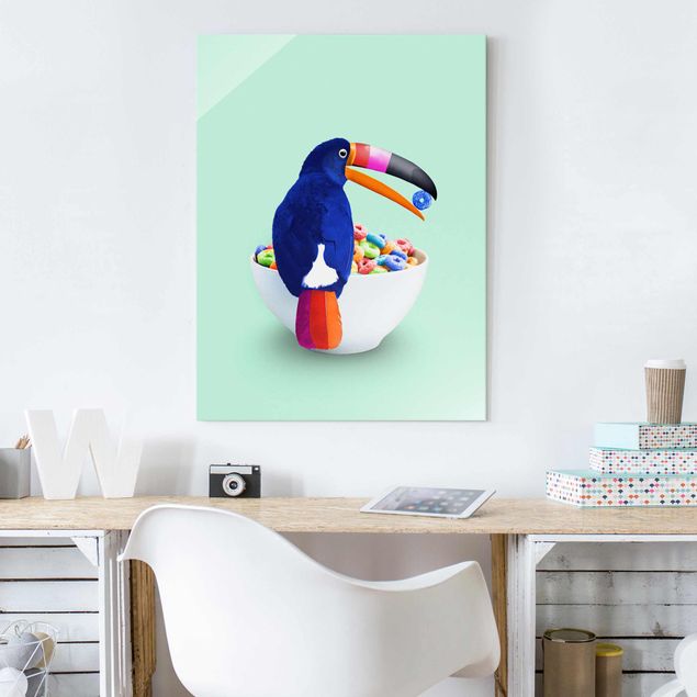 Glass prints pieces Breakfast With Toucan