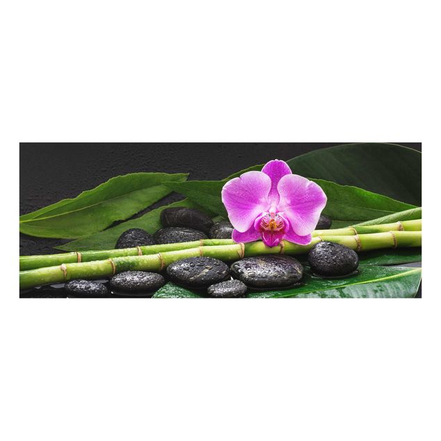 Glass prints flower Green Bamboo With Orchid Flower