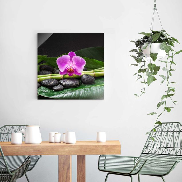Kitchen Green Bamboo With Orchid Flower