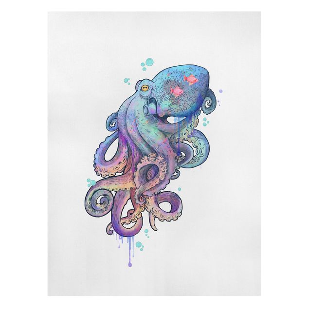 Canvas art Illustration Octopus Violet Turquoise Painting