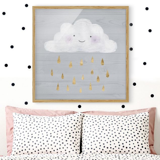 Child wall art Cloud With Golden Raindrops
