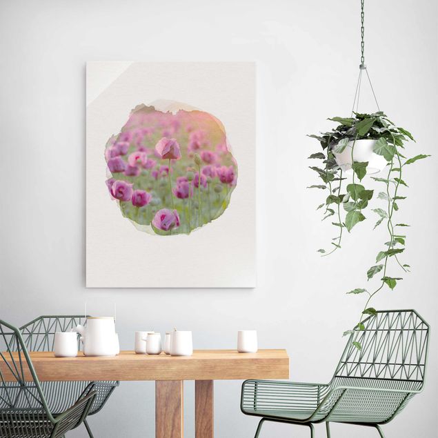 Glass prints poppy WaterColours - Violet Poppy Flowers Meadow In Spring
