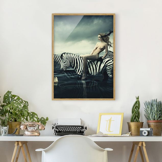 Prints zebra Woman Posing With Zebras