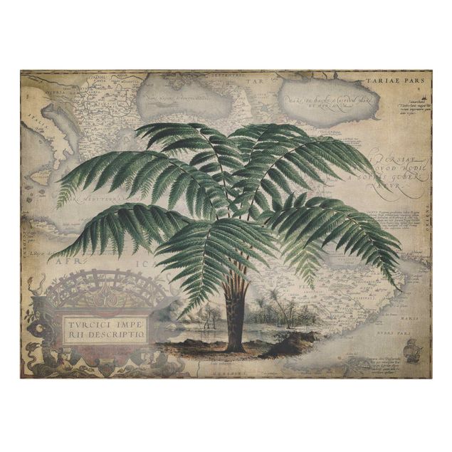 Vintage posters Vintage Collage - Palm And World Map
