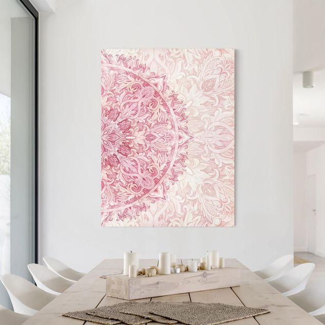 Modern art prints Mandala WaterColours Ornament Semicircle Light Pink Beige
