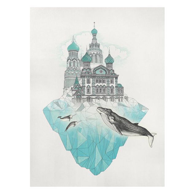 Art prints Illustration Church With Domes And Wal