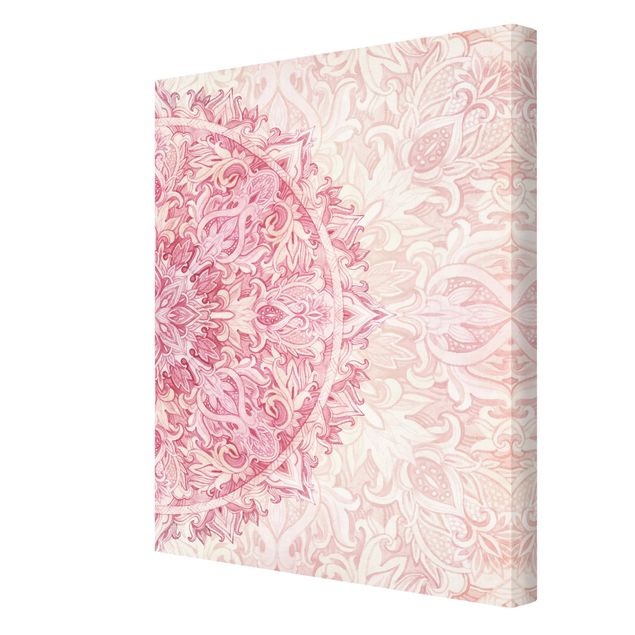 Canvas prints Mandala WaterColours Ornament Semicircle Light Pink Beige