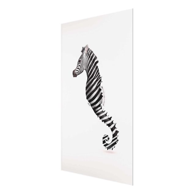 Glass prints black and white Seahorse With Zebra Stripes