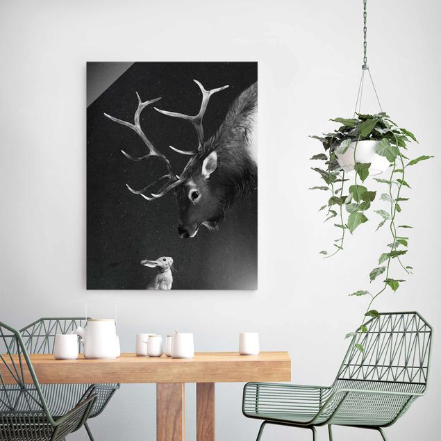 Nursery decoration Illustration Deer And Rabbit Black And White Drawing