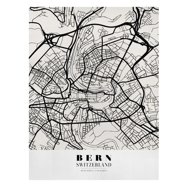 Prints black and white Bern City Map - Classical