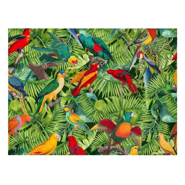 Canvas art prints Colourful Collage - Parrots In The Jungle