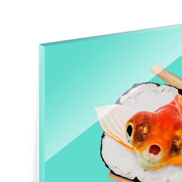 Turquoise canvas wall art Sushi With Goldfish