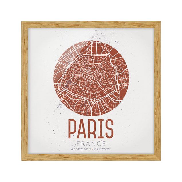 World map pictures framed City Map Paris - Retro