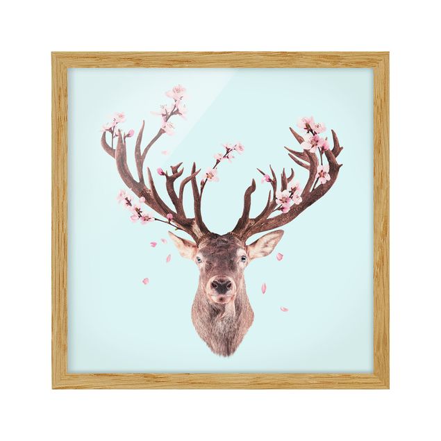 Prints animals Deer With Cherry Blossoms