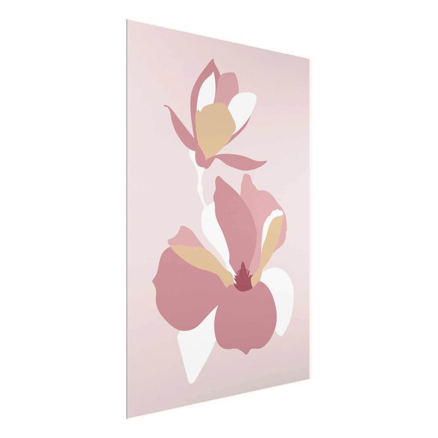 Glass prints flower Line Art Flowers Pastel Pink