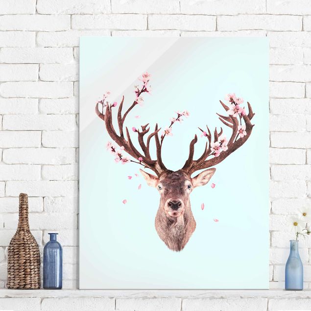 Prints Deer With Cherry Blossoms