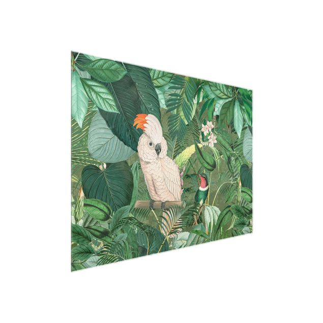 Floral canvas Vintage Collage - Kakadu And Hummingbird