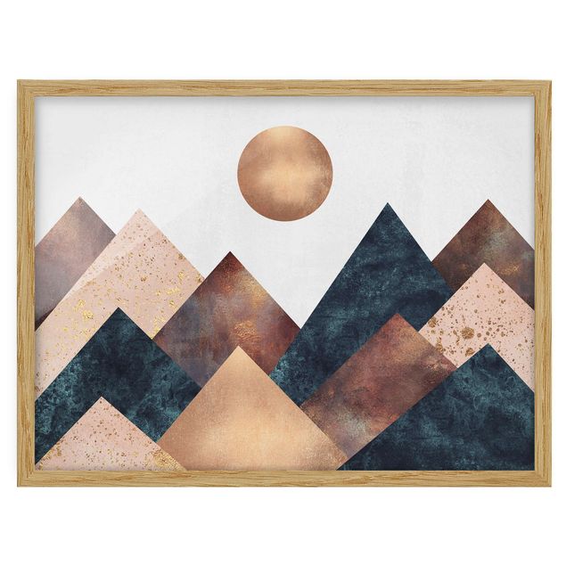 Abstract canvas wall art Geometric Mountains Bronze