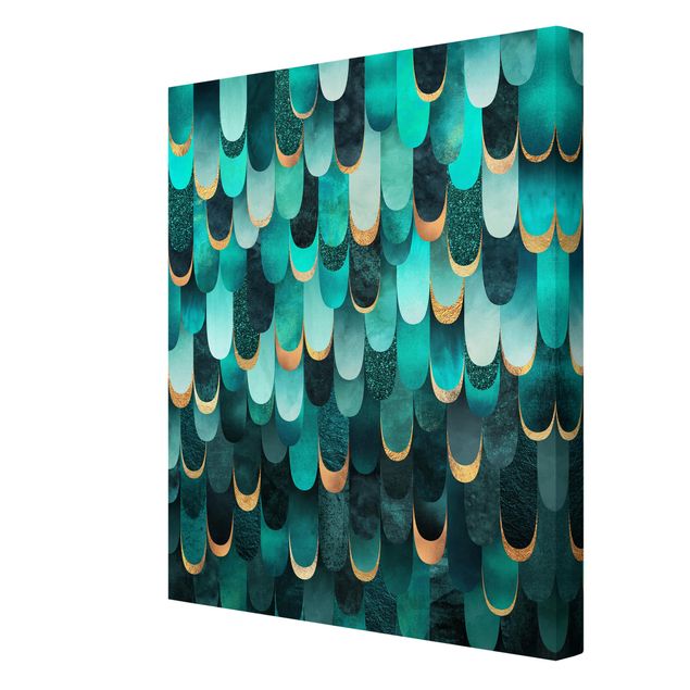 Wall art turquoise Feathers Gold Turquoise
