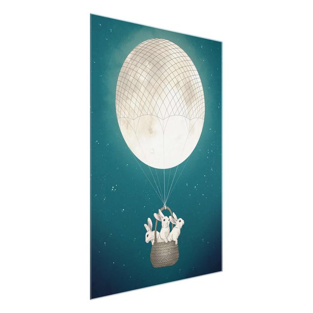 Art posters Illustration Rabbits Moon As Hot-Air Balloon Starry Sky