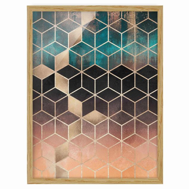 Prints abstract Turquoise Rosé Golden Geometry