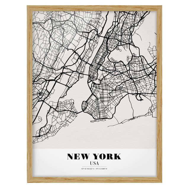 World map framed print New York City Map - Classic