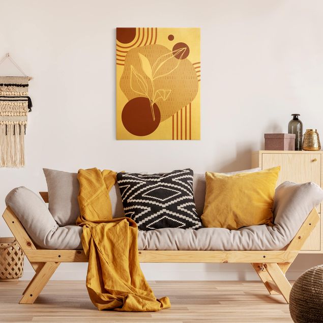 Canvas wall art Geometrical Shapes - Leaves Orange Gold