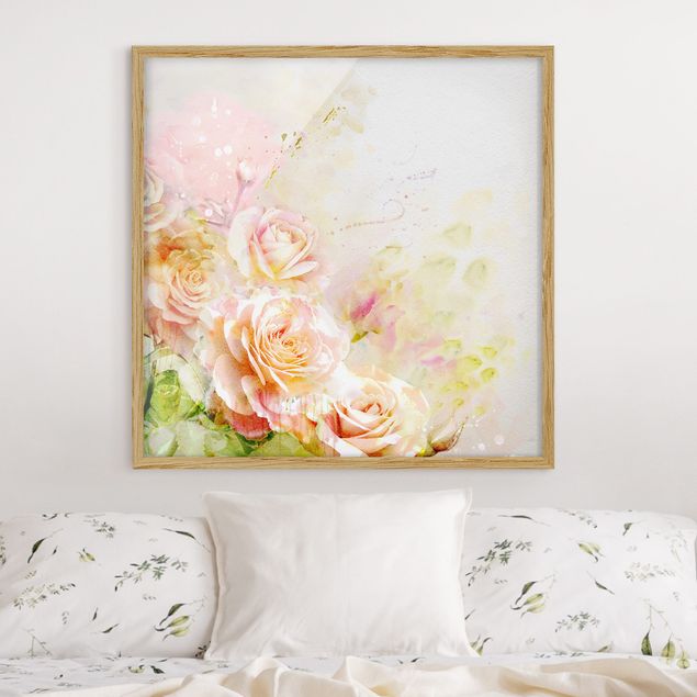 Floral canvas Watercolour Rose Composition
