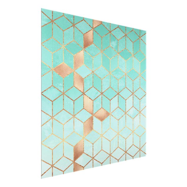3D wall art Turquoise White Golden Geometry