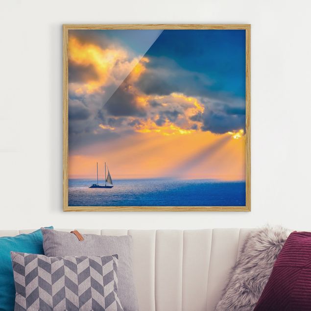 Framed beach wall art Sailing The Horizon
