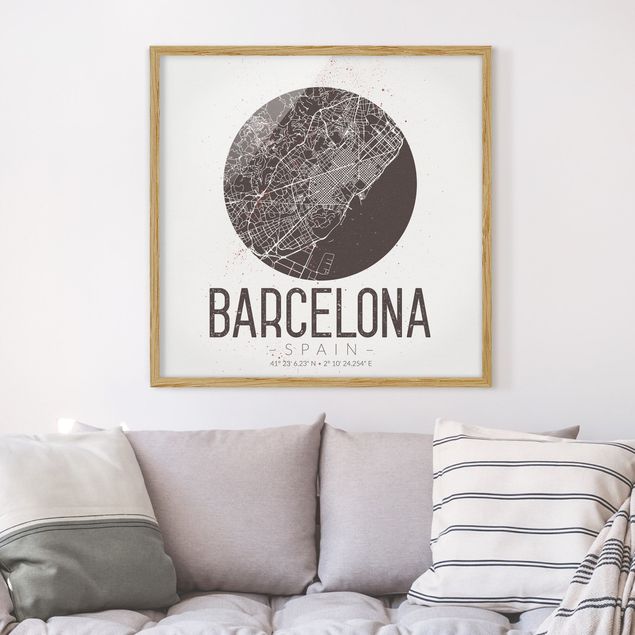 Printable world map Barcelona City Map - Retro