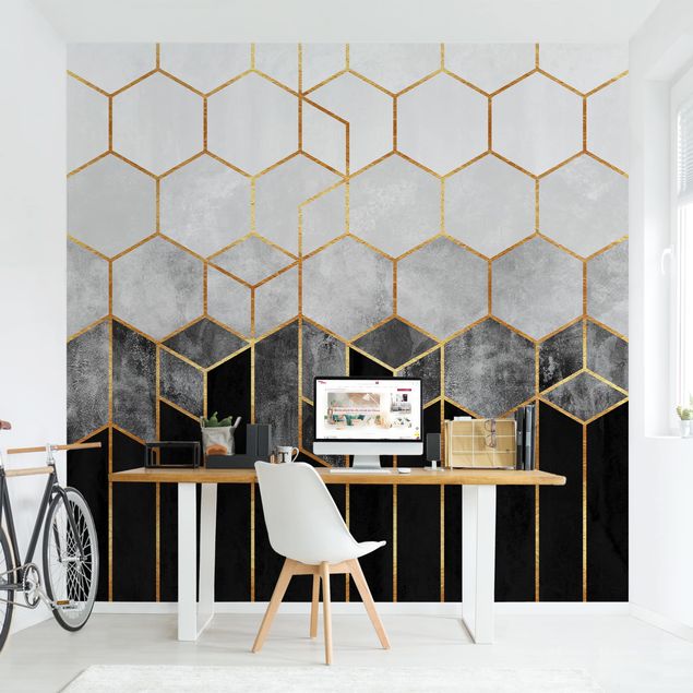 Wallpapers gold and silver Golden Hexagons Black And White