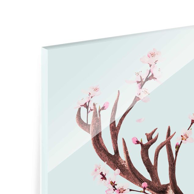 Turquoise canvas wall art Deer With Cherry Blossoms